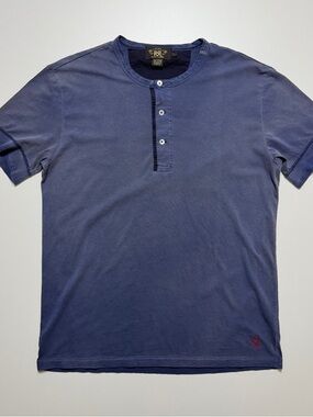 RRL ralph lauren pre-distressed buttonup short sleeve henley tshirt mens large